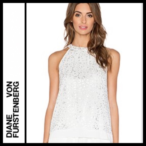 NWOT Diane Von Furstenberg Parvay Flutter Foil Top - Picture 2 of 12